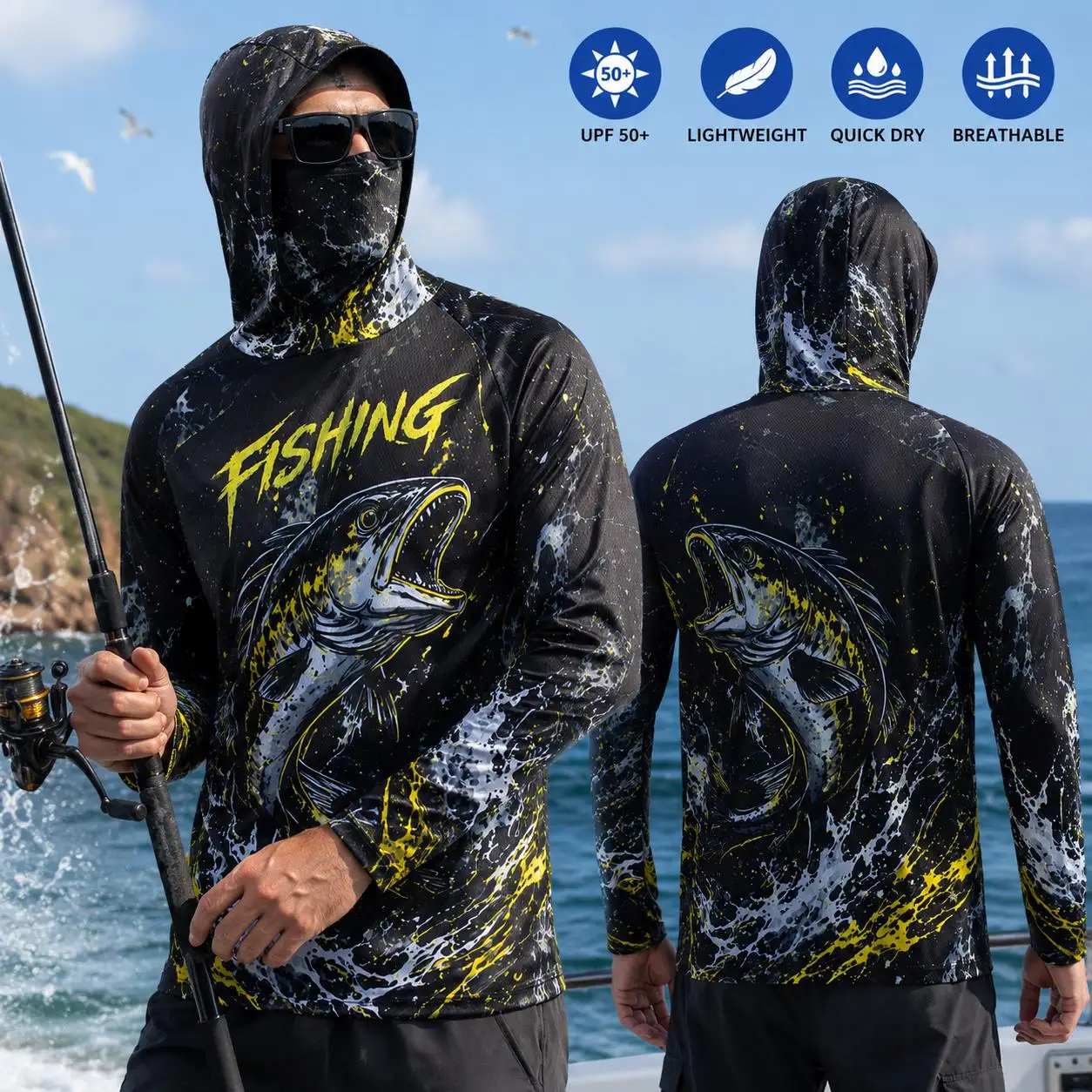 Camisa de Pesca Manga Longa UPF 50+ – Com Capuz e Máscara de Proteção - Imagem 4
