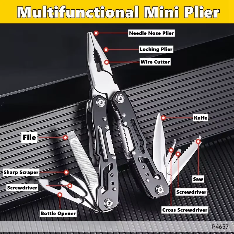 Alicate dobrável 11 em 1, portátil, ferramenta multifuncional tipo faca combinada, ferramenta de bolso, ferramenta manual para sobrevivência ao ar livre. - Imagem 8