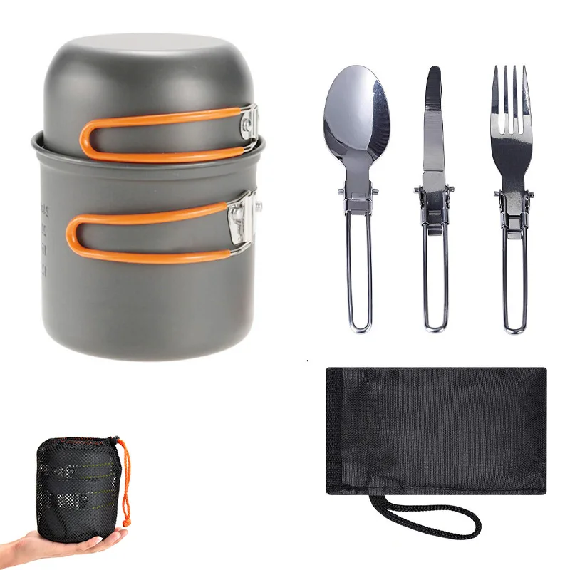 Conjunto de Panelas para Camping ao Ar Livre, Feito de Material de Liga de Alumínio Duro, Portátil, Conjunto de Utensílios de Cozinha para 1-2 Pessoas - Imagem 7