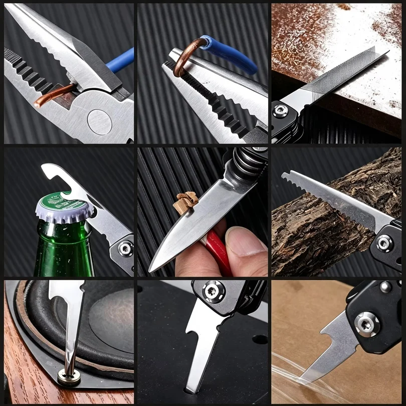 Alicate dobrável 11 em 1, portátil, ferramenta multifuncional tipo faca combinada, ferramenta de bolso, ferramenta manual para sobrevivência ao ar livre. - Imagem 5