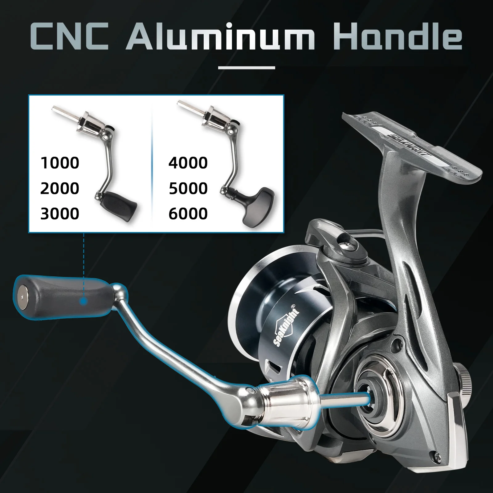 Molinete SeaKnight 1000–6000, 8 Rolamentos, Freio 28lbs, Alumínio CNC, Água Doce. - Imagem 5