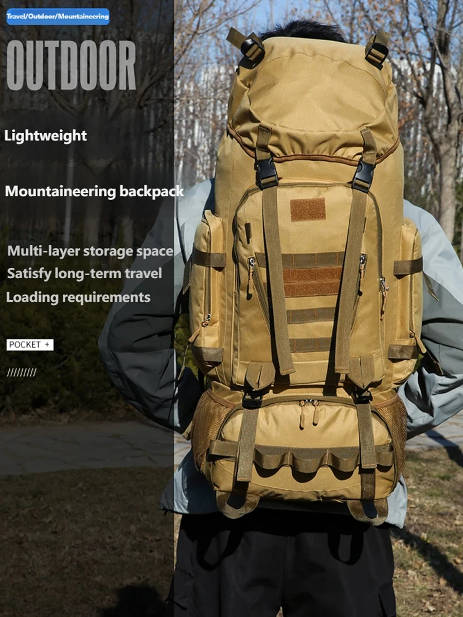 Mochila Tática 90L/100L, Sistema de Fixação Modular, Náilon Impermeável, Antifurto, para Montanhismo e Caminhada - Imagem 3