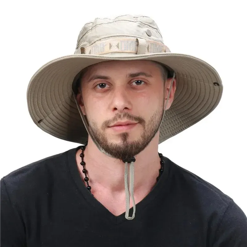 chapéu de Balde Masculino Verão, Proteção UV UPF 50+, Aba Larga, Estilo Panamá Pescador Safari, Leve Malha Respirável, Ideal Praia Pesca Caminhadas - Imagem 2