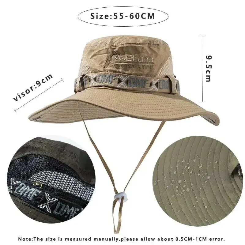 chapéu de Balde Masculino Verão, Proteção UV UPF 50+, Aba Larga, Estilo Panamá Pescador Safari, Leve Malha Respirável, Ideal Praia Pesca Caminhadas - Imagem 4