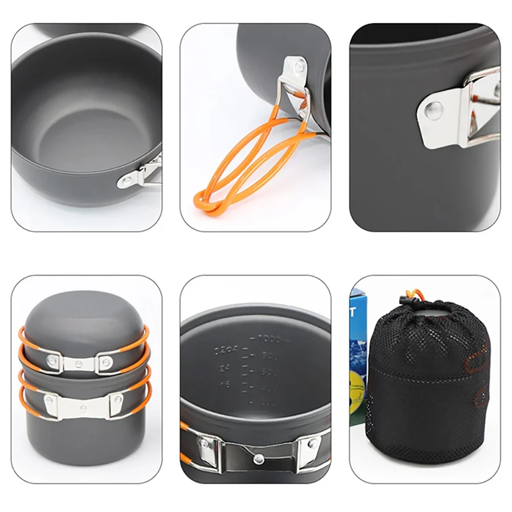 Conjunto de Panelas para Camping ao Ar Livre, Feito de Material de Liga de Alumínio Duro, Portátil, Conjunto de Utensílios de Cozinha para 1-2 Pessoas - Imagem 4