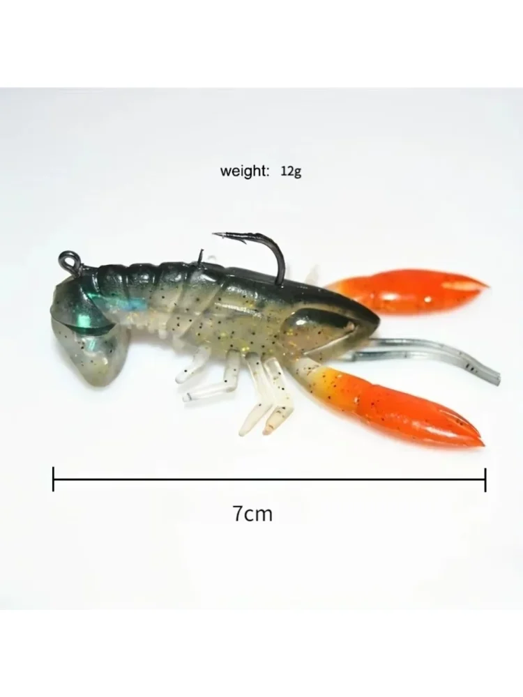 1 unidade de isca artificial de lagostim, 7 cm, 12 g, isca de pesca com anzol de chumbo, imitação de camarão, isca artificial para peixes. - Imagem 3