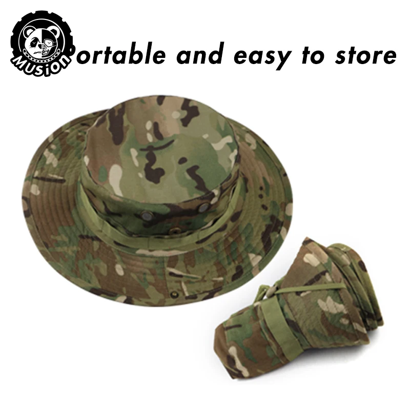 Musion camuflagem chapéu de aba larga balaclava conjunto masculino ao ar livre guarda-sol boonie boné pescador chapéu de pesca chapéu de proteção solar - Imagem 2