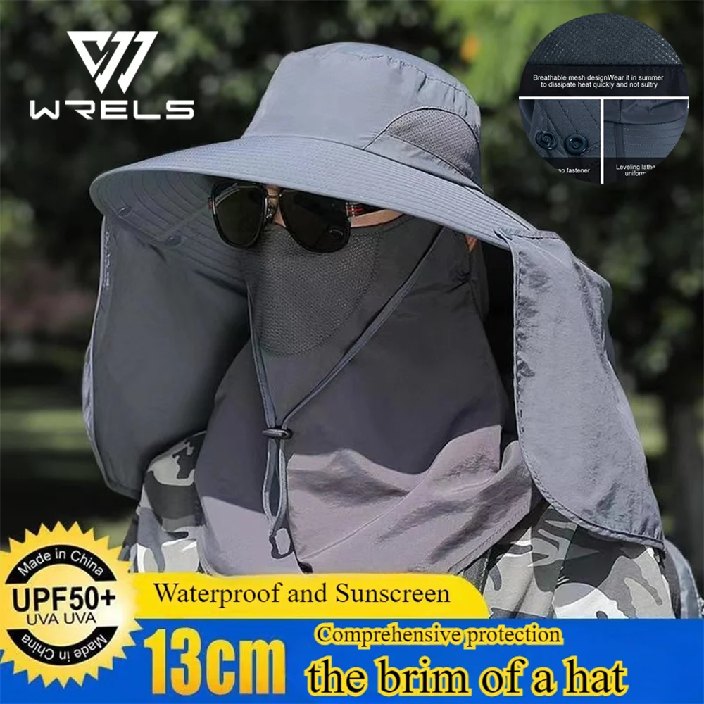Chapéu de sol para atividades ao ar livre, respirável, anti-uv, proteção para o pescoço, cobertura para o rosto, chapéu de pesca, aba larga, guarda-sol removível, chapéu para caminhadas e acampamento