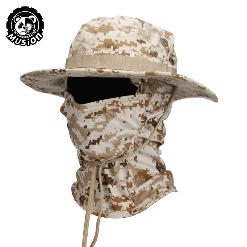 Musion camuflagem chapéu de aba larga balaclava conjunto masculino ao ar livre guarda-sol boonie boné pescador chapéu de pesca chapéu de proteção solar - Imagem 17