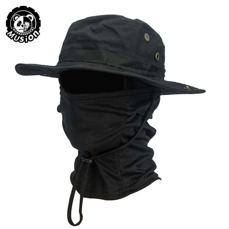 Musion camuflagem chapéu de aba larga balaclava conjunto masculino ao ar livre guarda-sol boonie boné pescador chapéu de pesca chapéu de proteção solar - Imagem 9