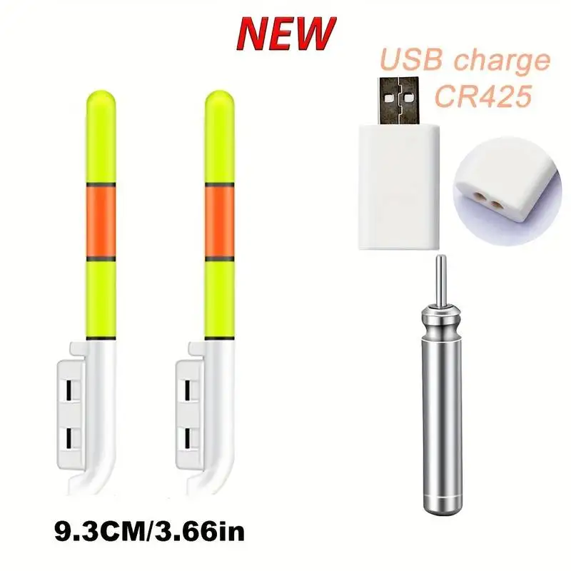 Luz LED Removível para colocar em vara de pesca flutuante luminosa, Bateria CR425 3,6V, Recarga USB, À Prova d'Água, para Pesca Noturna