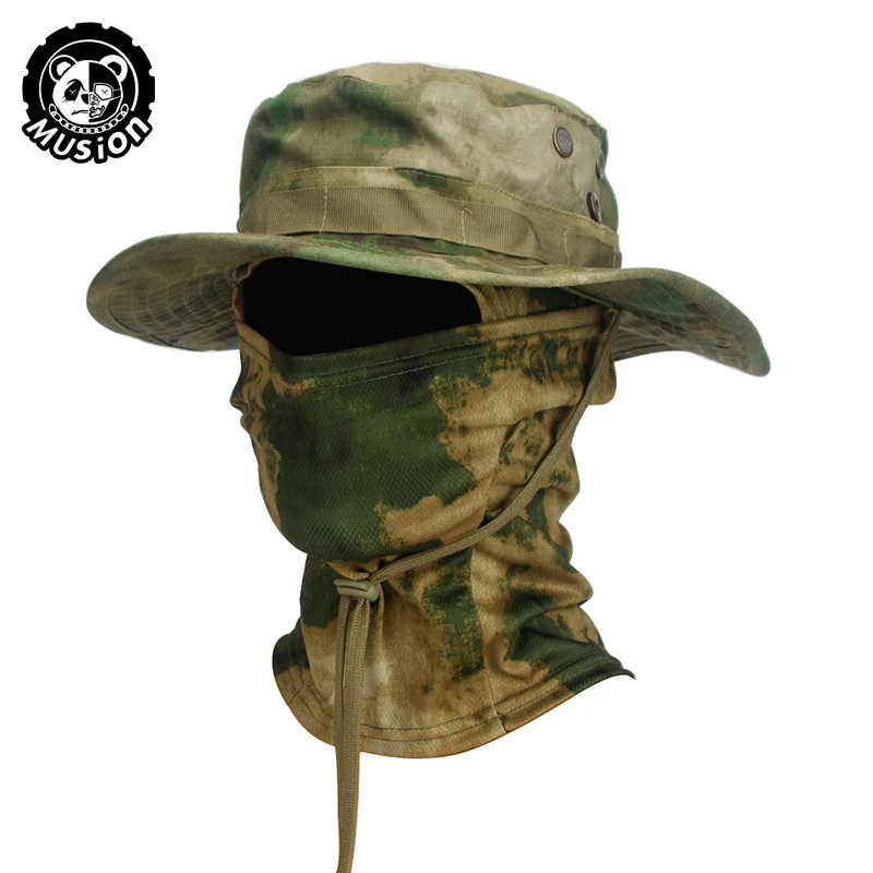 Musion camuflagem chapéu de aba larga balaclava conjunto masculino ao ar livre guarda-sol boonie boné pescador chapéu de pesca chapéu de proteção solar - Imagem 11