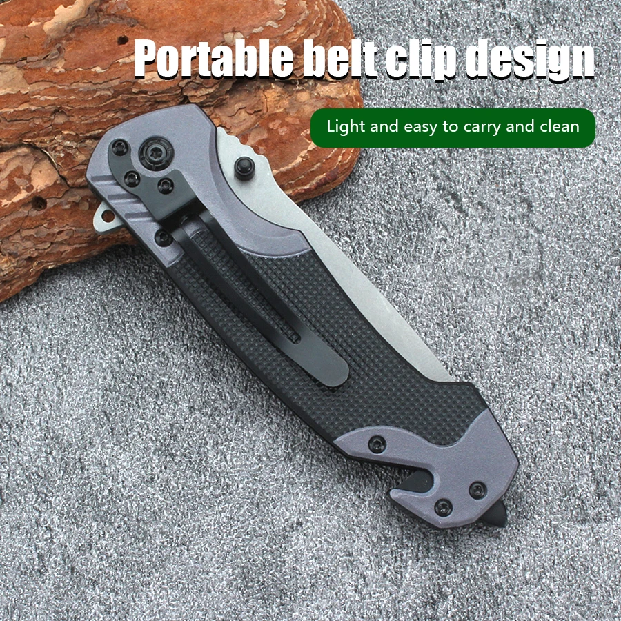 Faca de sobrevivência dobrável e portátil, feita de aço inoxidável de alta resistência, ideal para uso ao ar livre, com lâmina afiada e adequada para cortar frutas. - Imagem 3