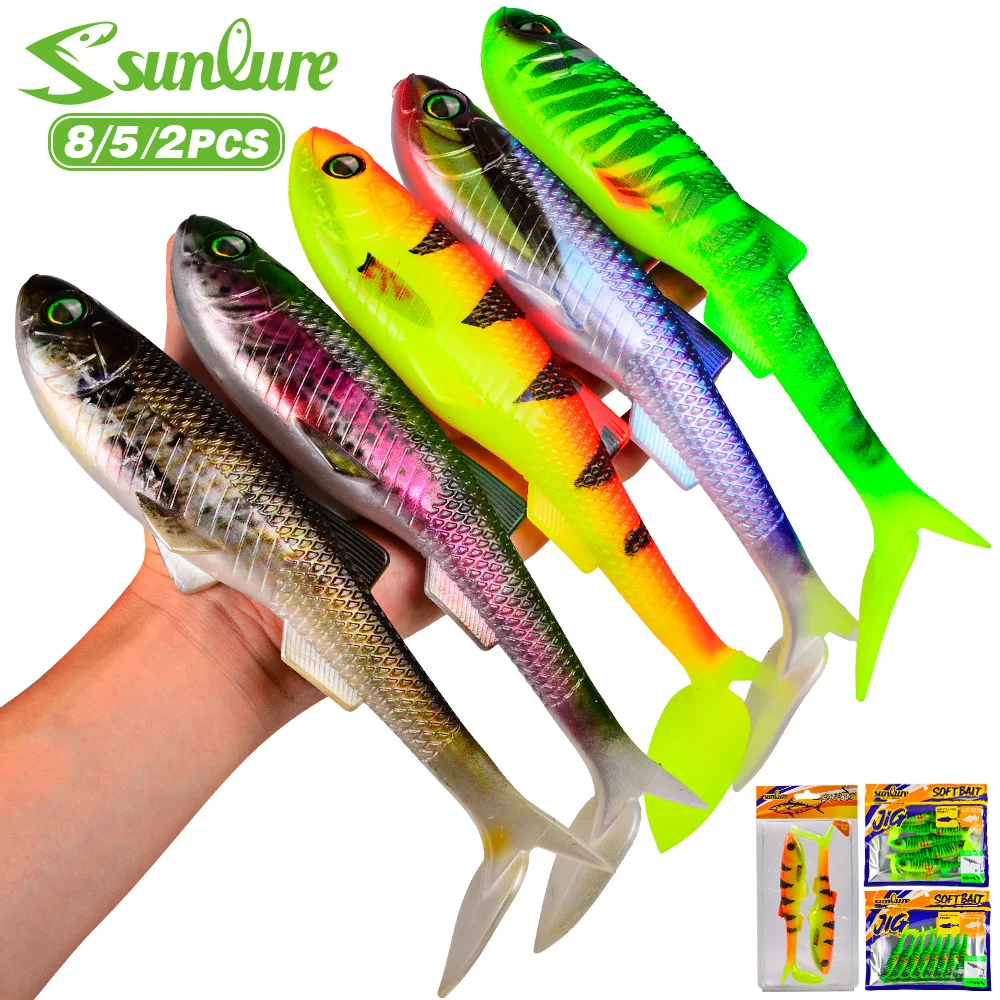 Isca Artificial Sunlure 2/5/8 Peças com Cauda em T, Olhos 3D Realistas, Isca de Silicone para Pesca de Robalo e Água Salgada - Imagem 2